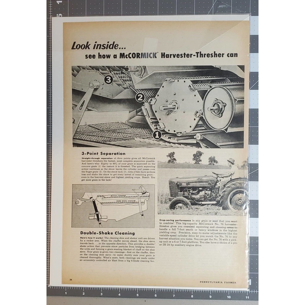 1956 New McCormick Harvester-Thresher Combine Magazine Advertisement 2 Page